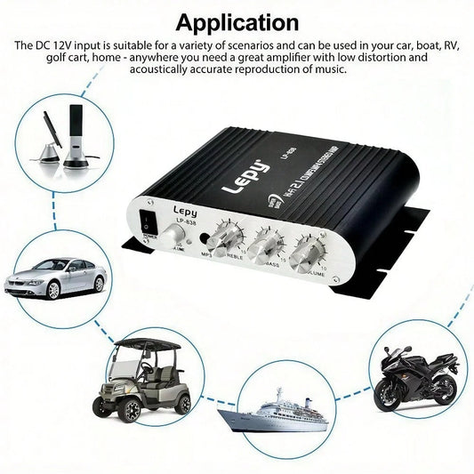 2.1-Channel HIFI Car Audio Amplifier|ST-838 Model,Maximum Power 200W| Compact Design With LED Lighting| Multi-Device Compatibility For Cars,RVs, Boats And Motorcycles Stereo Music Button Control D