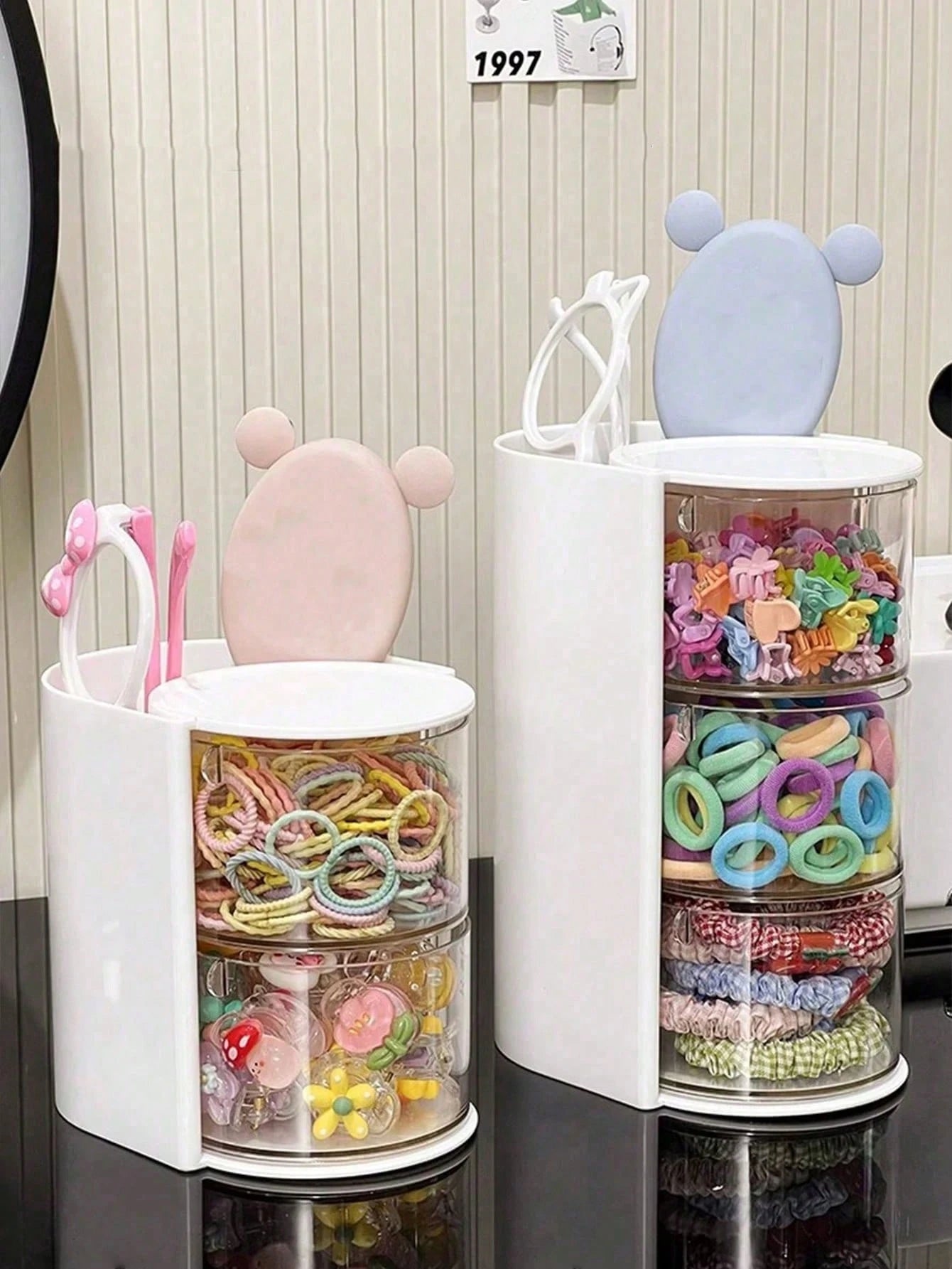 2/1pc Multifunctional Rotating Desktop Organizer, Rotating Multi-Layer Transparent Hair Accessory Storage Box, Children's Room Rotating Desktop Organizer, Baby Hair Accessory Storage Box, Hair Accesso
