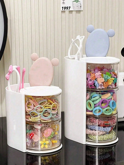 2/1pc Multifunctional Rotating Desktop Organizer, Rotating Multi-Layer Transparent Hair Accessory Storage Box, Children's Room Rotating Desktop Organizer, Baby Hair Accessory Storage Box, Hair Accesso