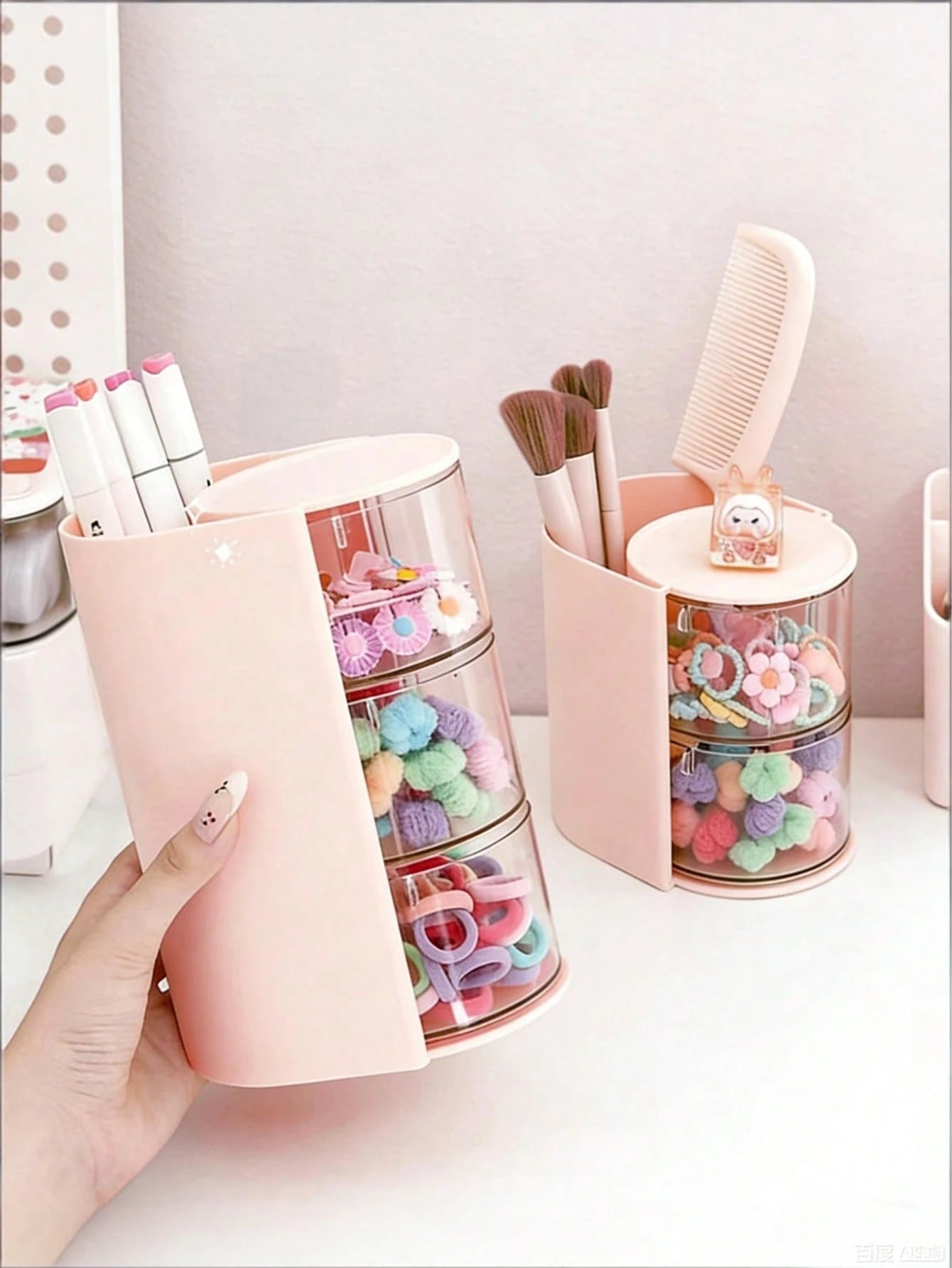 2/1pc Multifunctional Rotating Desktop Organizer, Rotating Multi-Layer Transparent Hair Accessory Storage Box, Children's Room Rotating Desktop Organizer, Baby Hair Accessory Storage Box, Hair Accesso