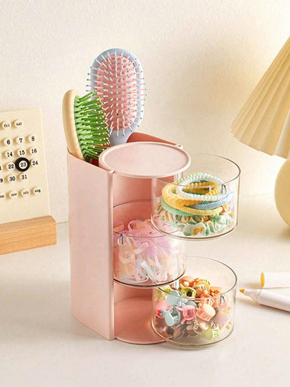 2/1pc Multifunctional Rotating Desktop Organizer, Rotating Multi-Layer Transparent Hair Accessory Storage Box, Children's Room Rotating Desktop Organizer, Baby Hair Accessory Storage Box, Hair Accesso