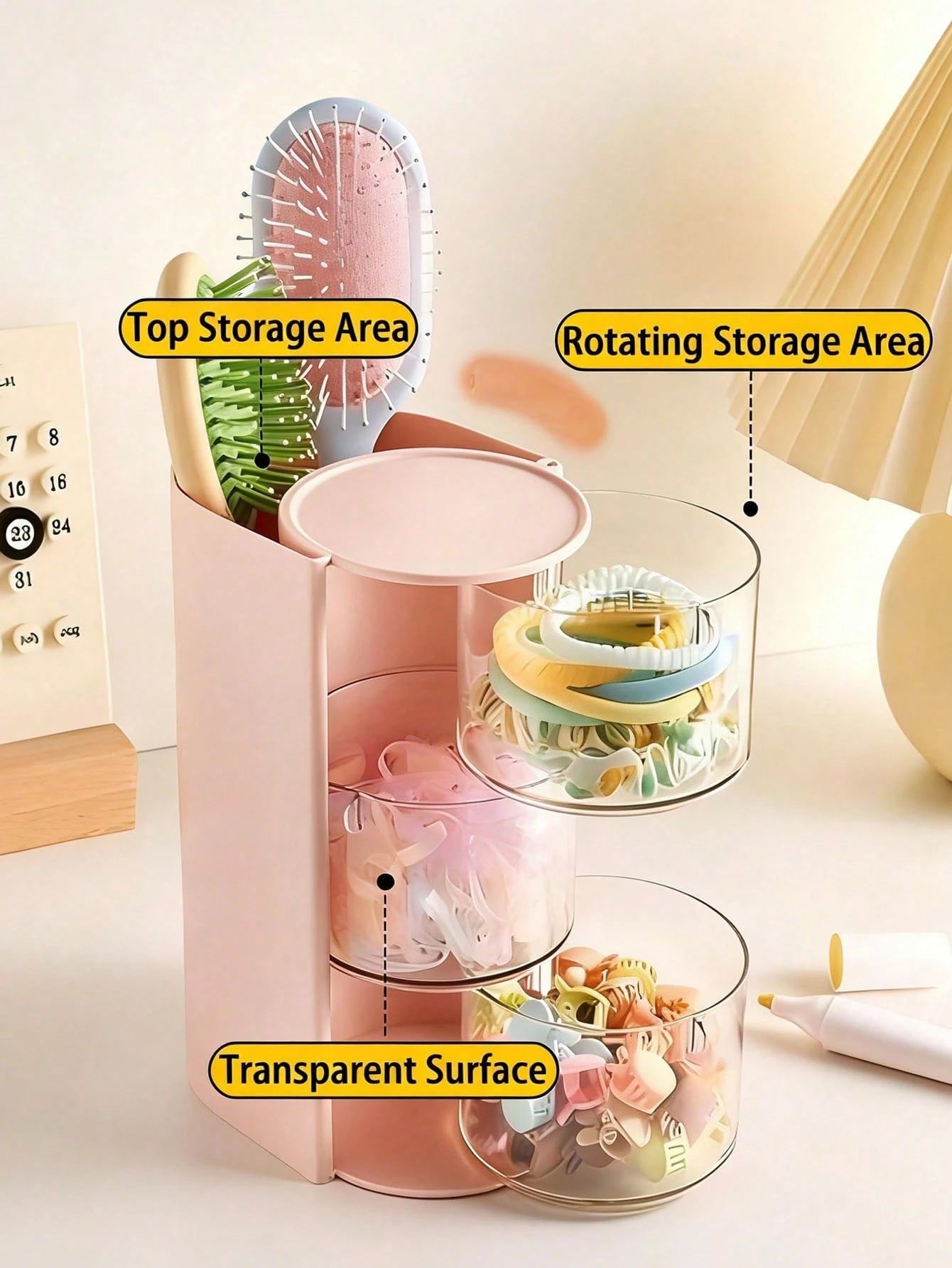 2/1pc Multifunctional Rotating Desktop Organizer, Rotating Multi-Layer Transparent Hair Accessory Storage Box, Children's Room Rotating Desktop Organizer, Baby Hair Accessory Storage Box, Hair Accesso