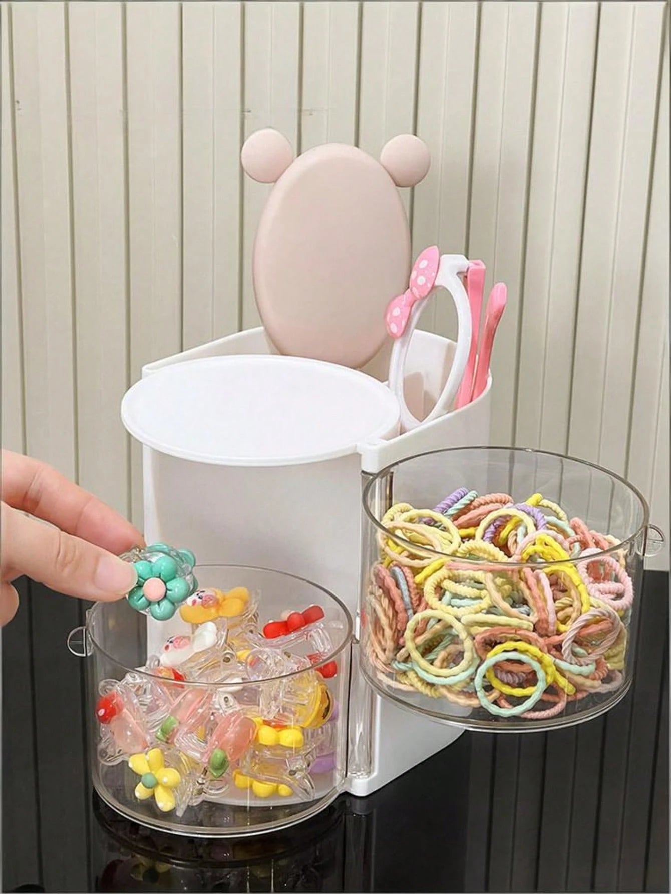 2/1pc Multifunctional Rotating Desktop Organizer, Rotating Multi-Layer Transparent Hair Accessory Storage Box, Children's Room Rotating Desktop Organizer, Baby Hair Accessory Storage Box, Hair Accesso