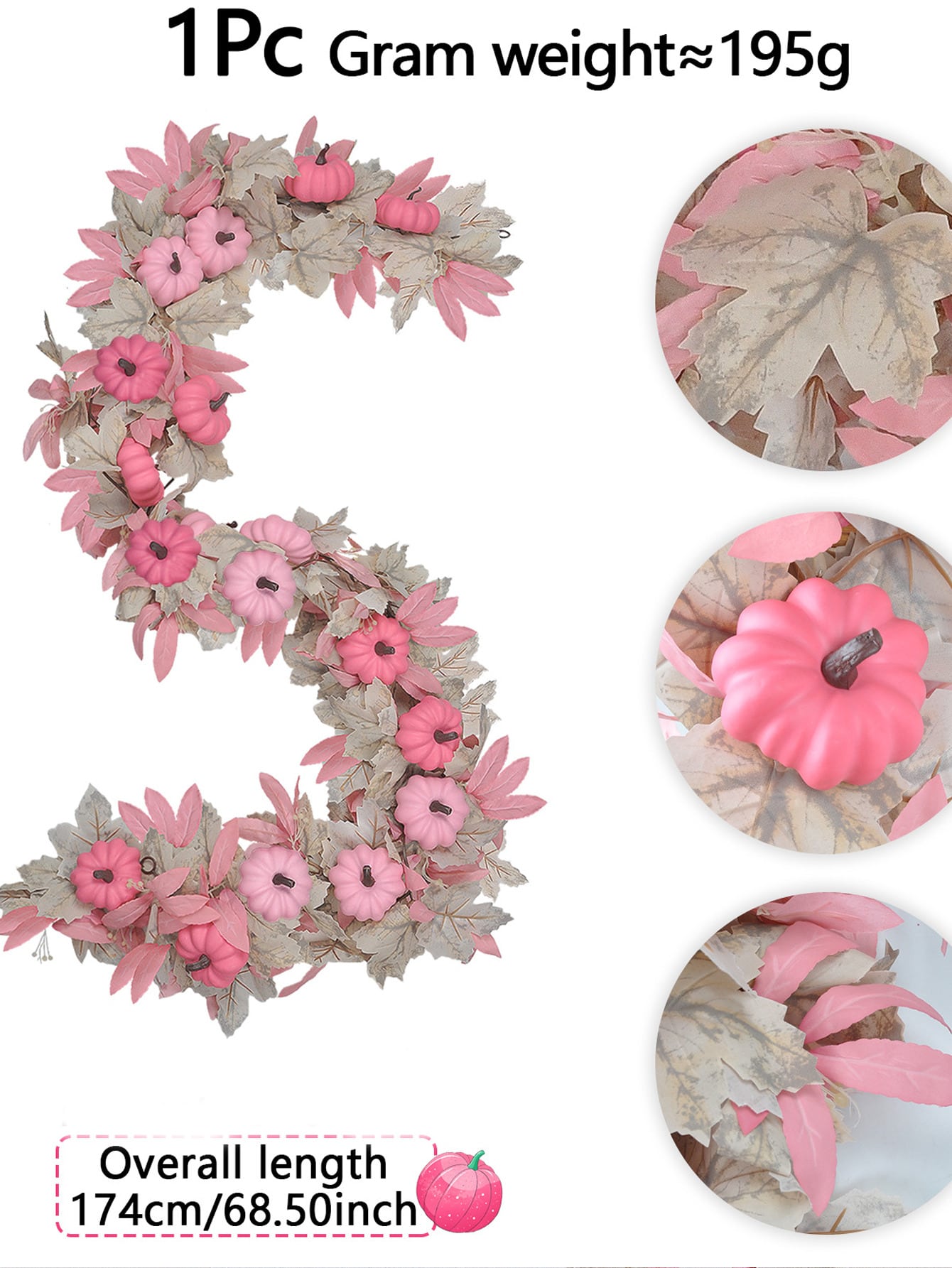 2/4pcs Artificial Pumpkin Vine, Halloween, Harvest Festival, Thanksgiving Garland Decoration, Pink Pumpkin, Fireplace Decor With Maple Leaves
