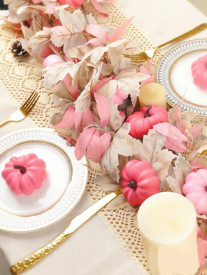 2/4pcs Artificial Pumpkin Vine, Halloween, Harvest Festival, Thanksgiving Garland Decoration, Pink Pumpkin, Fireplace Decor With Maple Leaves