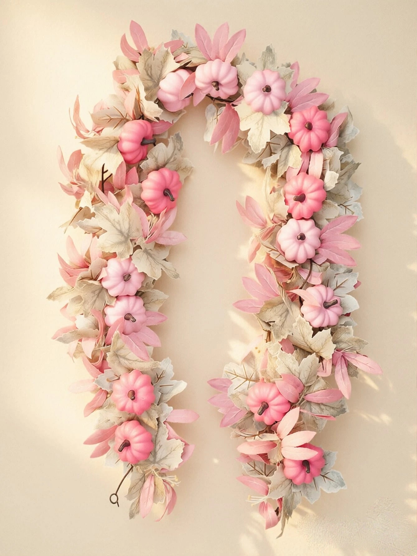 2/4pcs Artificial Pumpkin Vine, Halloween, Harvest Festival, Thanksgiving Garland Decoration, Pink Pumpkin, Fireplace Decor With Maple Leaves