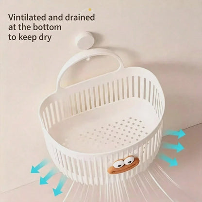 2 Colors Bathroom Storage Theme Cartoon Big Mouth 3D Sticker Vertical Stripe Hollow PP Plastic No-Drill Wall-Mounted Handheld Storage Basket, Draining Breathable Easy To Clean, Suitable For Bathroom T