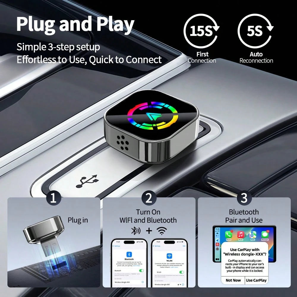 2-In-1 Wireless CarPlay And Android Auto Adapter, Plug And Play, USB-C/USB Wireless Receiver, Supports Steering Wheel Control, Compatible With IPhone And Android Phones, No External Antenna Required