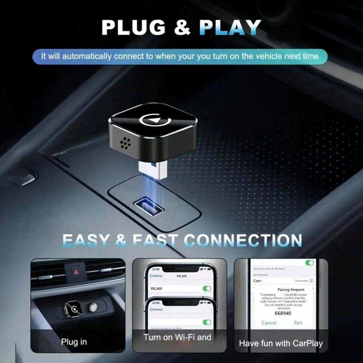 2-In-1 Wireless CarPlay And Android Auto Adapter, Plug And Play, USB-C/USB Wireless Receiver, Supports Steering Wheel Control, Compatible With IPhone And Android Phones, No External Antenna Required