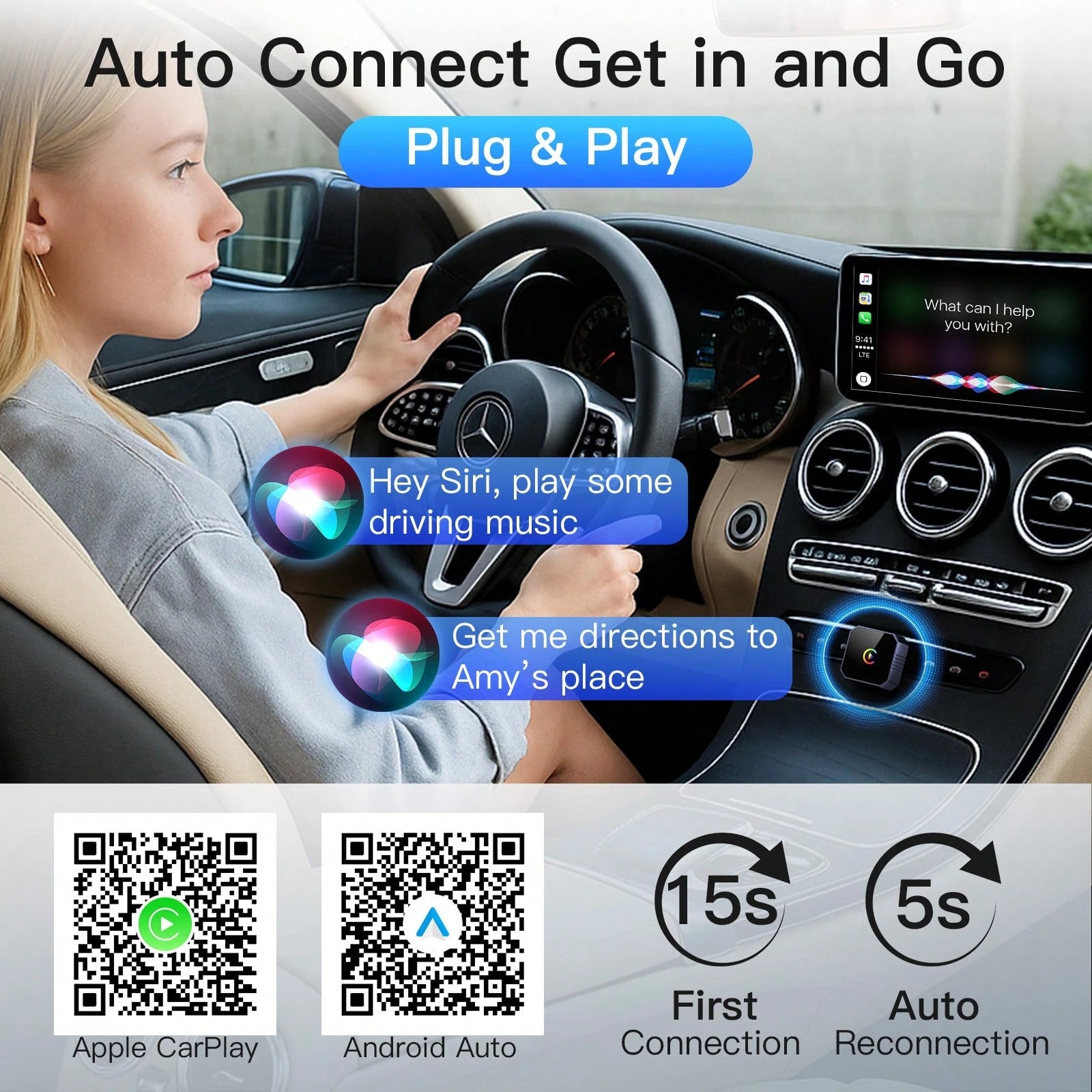 2-In-1 Wireless CarPlay & Android Auto Adapter, Mini Plug-And-Play Wired To Wireless Converter For IPhone IOS 10+ & Android 11+, Auto Fast Connection With Zero Lag, Compatible With 2016 And Newer Car