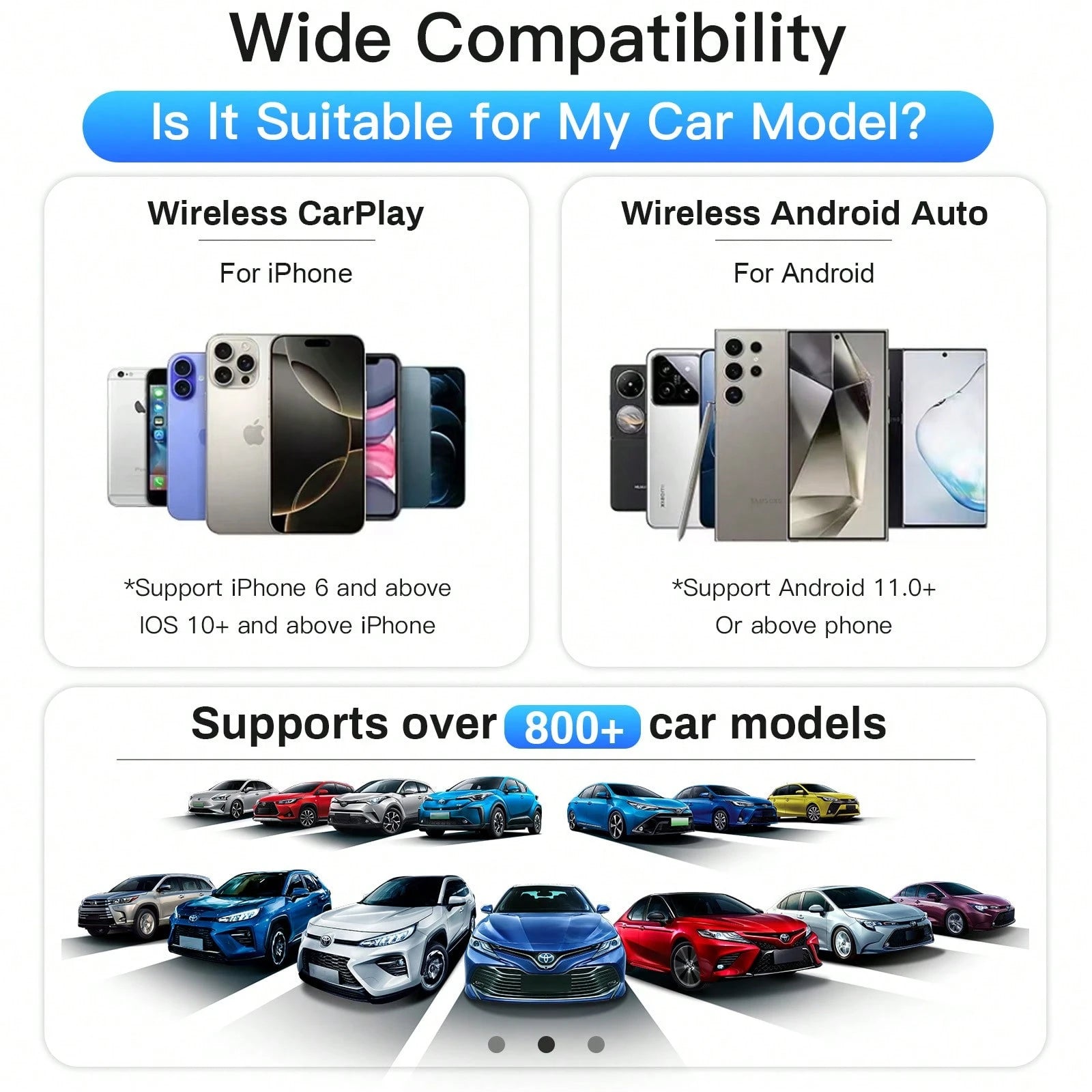 2-In-1 Wireless CarPlay & Android Auto Adapter, Mini Plug-And-Play Wired To Wireless Converter For IPhone IOS 10+ & Android 11+, Auto Fast Connection With Zero Lag, Compatible With 2016 And Newer Car