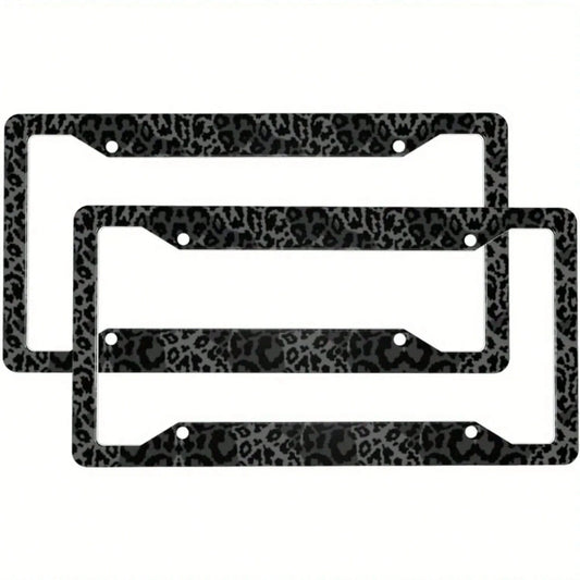 2-Pack Black Leopard License Plate Frame- Premium Stainless Steel Suitable For American Cars, Durable Rust-Resistant Car Accessories With Cover And Screws,Car Cover,Car Must Haves,Gifts,Car Decor,Car