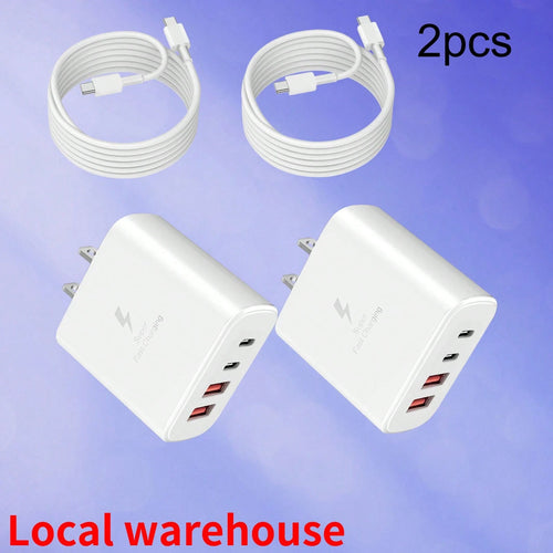 2-Pack Phone Charger Set: 2x 4-Port (2USB-C + 2USB-A) Wall Charger Plug + 2x Type-C To Type-C Cables – Universal Chargers For USB-C Devices| Local Warehouse