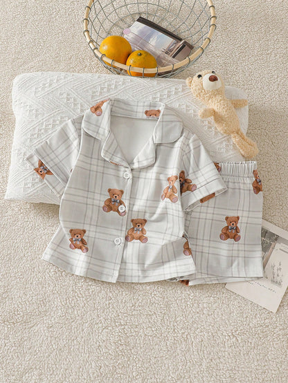 2-Piece Baby Boys Cute White Summer Pajamas,Family Matching Soft Knit Dinosaur Print Sleepwear Set With Lapel Collar And Shorts For Newborn Toddlers
