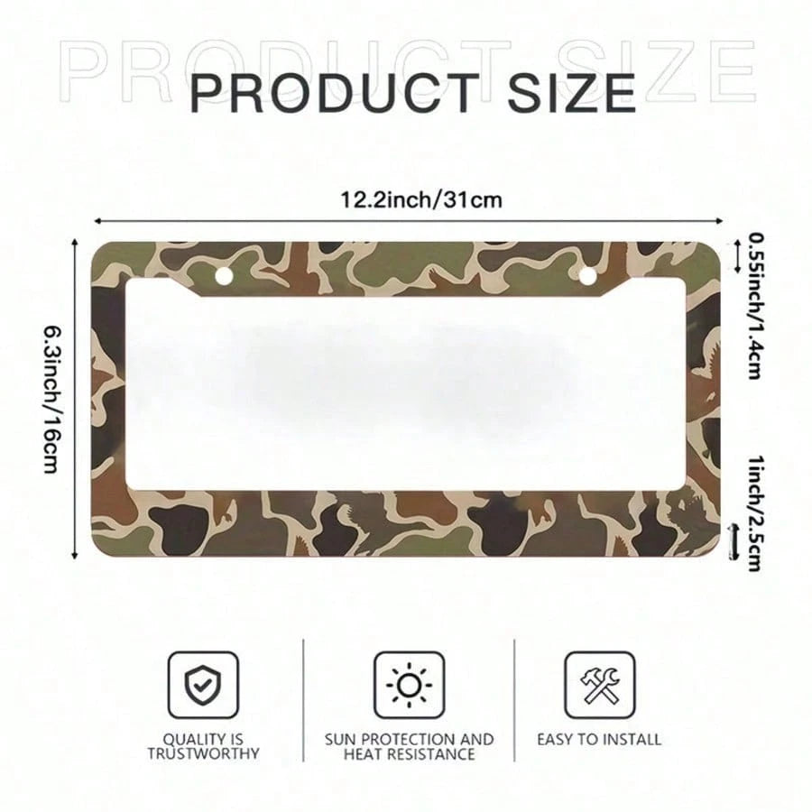 2 Piece Camouflage Hunting Theme Aluminum License Plate Frame, 6.3 X 12.2 Inch, Fits All US Car Models, Waterproof And Dustproof, Scratch Resistant, Camo, Car Decor, License Plate Frame, Car Acessesor