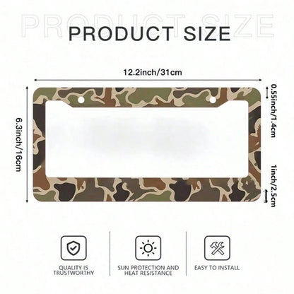 2 Piece Camouflage Hunting Theme Aluminum License Plate Frame, 6.3 X 12.2 Inch, Fits All US Car Models, Waterproof And Dustproof, Scratch Resistant, Camo, Car Decor, License Plate Frame, Car Acessesor