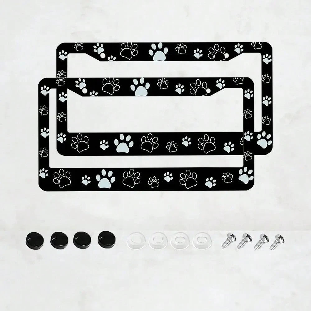 2 Pieces, Black License Plate Frame, Cartoon Paw Print License Plate Frame, Paw,, Front License Plate Cover, License Plate Frame, Fun License Plate Frame, Car License Plate Accessories, Universal Lice