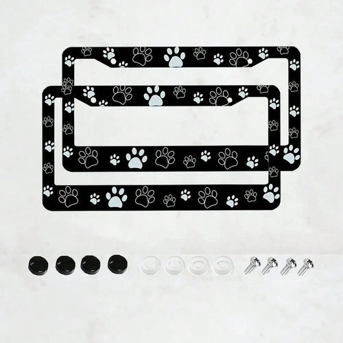 2 Pieces, Black License Plate Frame, Cartoon Paw Print License Plate Frame, Paw,, Front License Plate Cover, License Plate Frame, Fun License Plate Frame, Car License Plate Accessories, Universal Lice