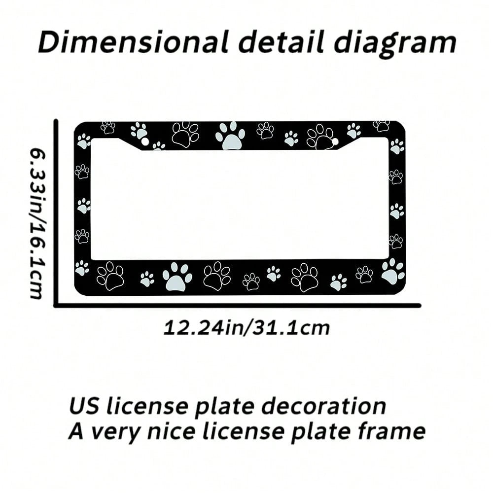 2 Pieces, Black License Plate Frame, Cartoon Paw Print License Plate Frame, Paw,, Front License Plate Cover, License Plate Frame, Fun License Plate Frame, Car License Plate Accessories, Universal Lice