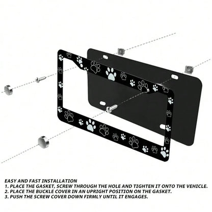 2 Pieces, Black License Plate Frame, Cartoon Paw Print License Plate Frame, Paw,, Front License Plate Cover, License Plate Frame, Fun License Plate Frame, Car License Plate Accessories, Universal Lice