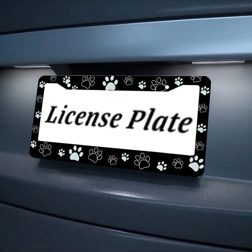 2 Pieces, Black License Plate Frame, Cartoon Paw Print License Plate Frame, Paw,, Front License Plate Cover, License Plate Frame, Fun License Plate Frame, Car License Plate Accessories, Universal Lice