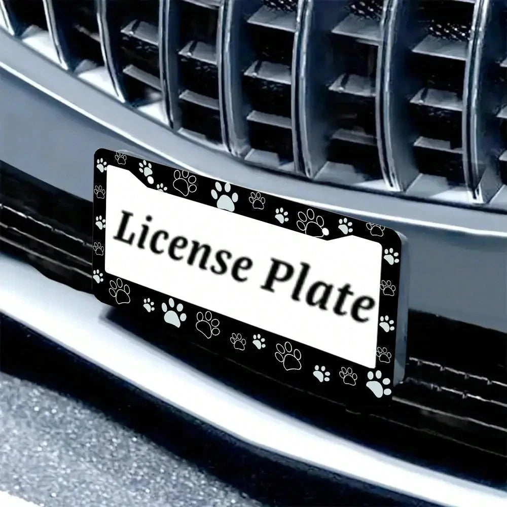 2 Pieces, Black License Plate Frame, Cartoon Paw Print License Plate Frame, Paw,, Front License Plate Cover, License Plate Frame, Fun License Plate Frame, Car License Plate Accessories, Universal Lice