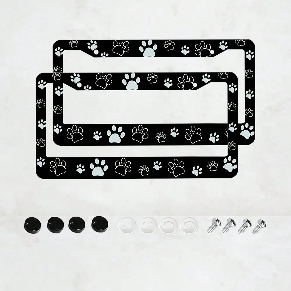 2 Pieces, Black License Plate Frame, Cartoon Paw Print License Plate Frame, Paw,, Front License Plate Cover, License Plate Frame, Fun License Plate Frame, Car License Plate Accessories, Universal Lice