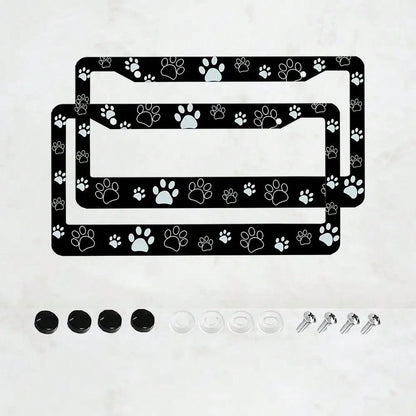 2 Pieces, Black License Plate Frame, Cartoon Paw Print License Plate Frame, Paw,, Front License Plate Cover, License Plate Frame, Fun License Plate Frame, Car License Plate Accessories, Universal Lice