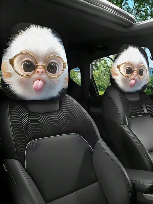 2 Pieces Of Cute Monkey With Glasses Car Headrest Covers. Car Decoration. Soft And Comfortable. No Material Filling. Suitable For Long-Distance Travel And Daily Commuting. For Friends And Loved Ones.