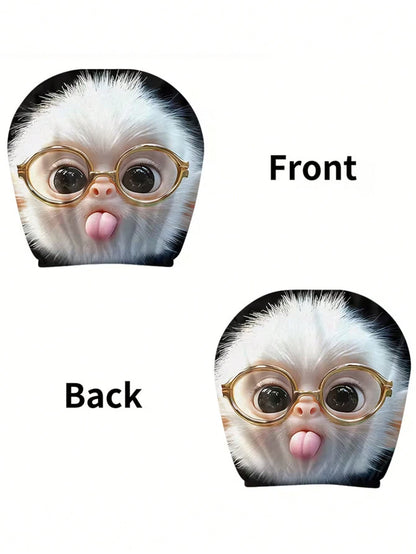 2 Pieces Of Cute Monkey With Glasses Car Headrest Covers. Car Decoration. Soft And Comfortable. No Material Filling. Suitable For Long-Distance Travel And Daily Commuting. For Friends And Loved Ones.