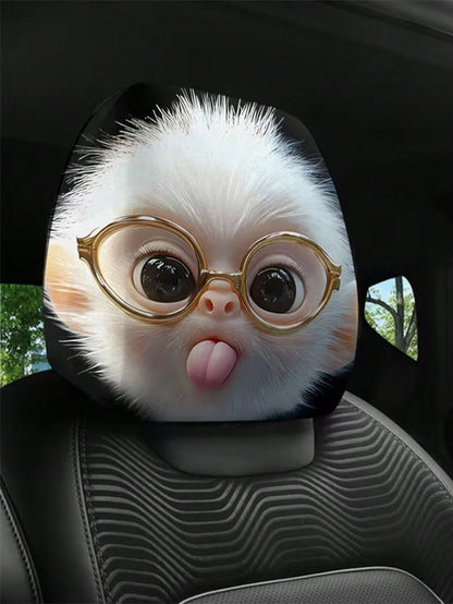 2 Pieces Of Cute Monkey With Glasses Car Headrest Covers. Car Decoration. Soft And Comfortable. No Material Filling. Suitable For Long-Distance Travel And Daily Commuting. For Friends And Loved Ones.