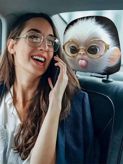 2 Pieces Of Cute Monkey With Glasses Car Headrest Covers. Car Decoration. Soft And Comfortable. No Material Filling. Suitable For Long-Distance Travel And Daily Commuting. For Friends And Loved Ones.