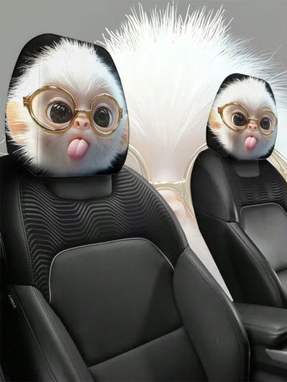 2 Pieces Of Cute Monkey With Glasses Car Headrest Covers. Car Decoration. Soft And Comfortable. No Material Filling. Suitable For Long-Distance Travel And Daily Commuting. For Friends And Loved Ones.