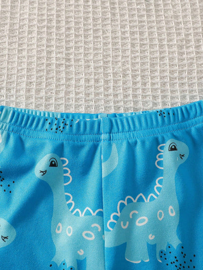 2 Sets Random Delivery 2pcs Tight Fit Pajama Set, Toddler Boys Summer Dinosaur & Cute Animal Print Short Sleeve Shirt And Shorts Snug Fit Pajamas