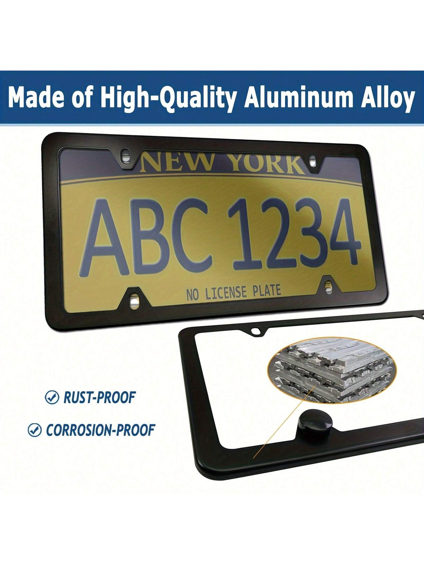 2 Sets Universal License Plate Cover Frame Combo- Durable Flat Car Tag Protector, Black Aluminum Frame Holder With Screws And Caps, Weather-Resistant, Easy Installation, And Rust-Proof