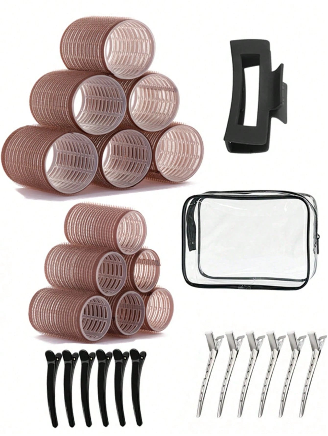 2 Sizes Hair Curlers, Hair Curlers, Suitable For Long Hair, Medium Hair, Short Hair, Large, Medium, Small Self-Adhesive Hair Curlers, Comes With 12 Hair Clips, 1 Makeup Bag And 1 Claw Clip.