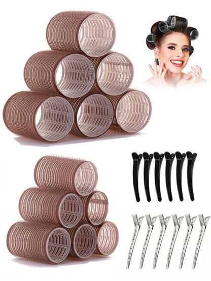 2 Sizes Hair Curlers, Hair Curlers, Suitable For Long Hair, Medium Hair, Short Hair, Large, Medium, Small Self-Adhesive Hair Curlers, Comes With 12 Hair Clips, 1 Makeup Bag And 1 Claw Clip.