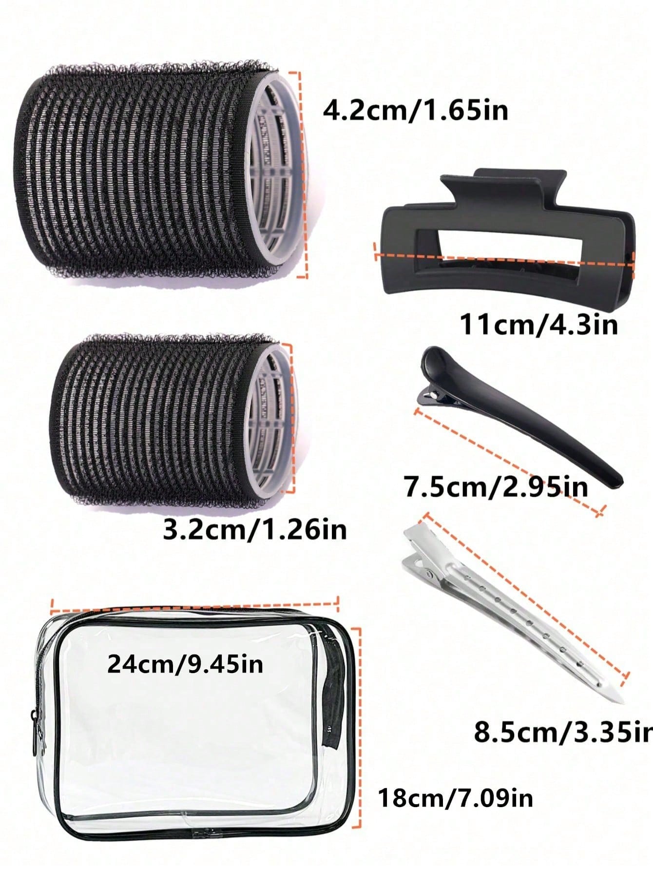 2 Sizes Hair Curlers, Hair Curlers, Suitable For Long Hair, Medium Hair, Short Hair, Large, Medium, Small Self-Adhesive Hair Curlers, Comes With 12 Hair Clips, 1 Makeup Bag And 1 Claw Clip.