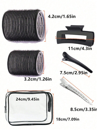 2 Sizes Hair Curlers, Hair Curlers, Suitable For Long Hair, Medium Hair, Short Hair, Large, Medium, Small Self-Adhesive Hair Curlers, Comes With 12 Hair Clips, 1 Makeup Bag And 1 Claw Clip.