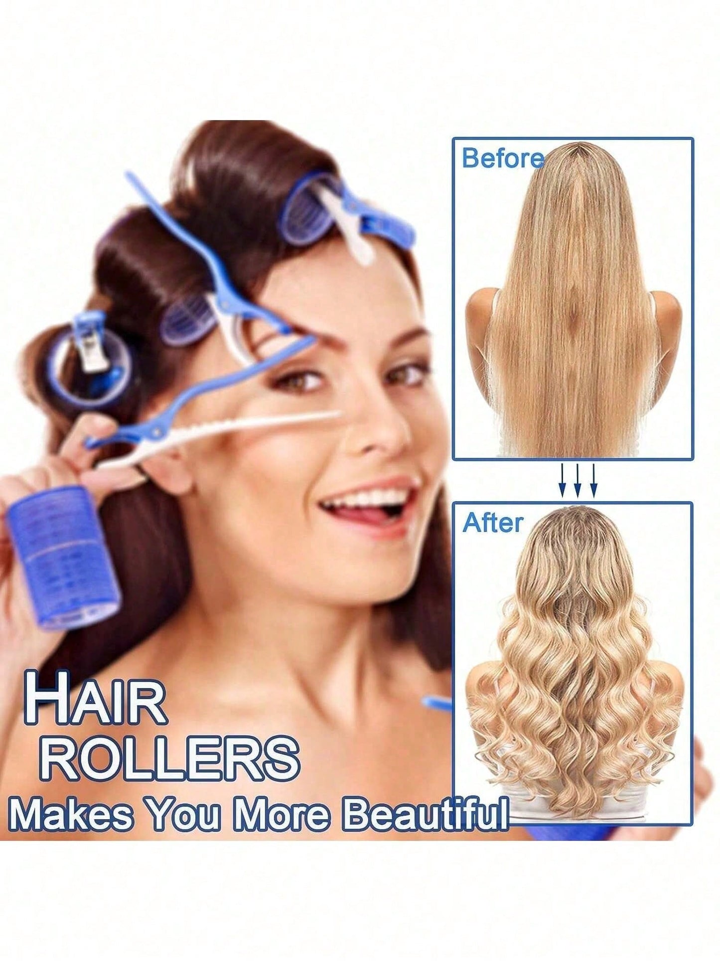 2 Sizes Hair Curlers, Hair Curlers, Suitable For Long Hair, Medium Hair, Short Hair, Large, Medium, Small Self-Adhesive Hair Curlers, Comes With 12 Hair Clips, 1 Makeup Bag And 1 Claw Clip.