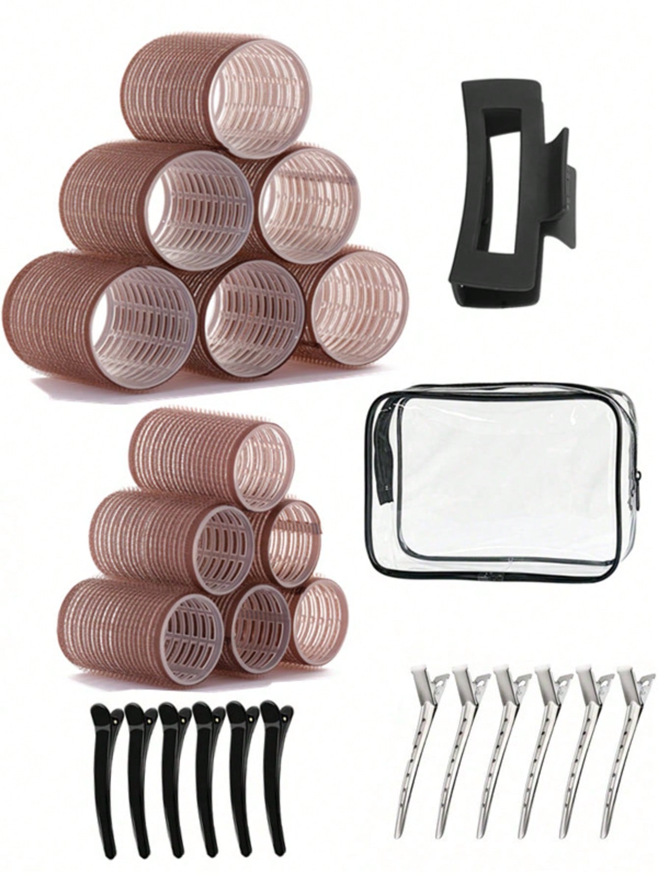 2 Sizes Hair Curlers, Hair Curlers, Suitable For Long Hair, Medium Hair, Short Hair, Large, Medium, Small Self-Adhesive Hair Curlers, Comes With 12 Hair Clips, 1 Makeup Bag And 1 Claw Clip.
