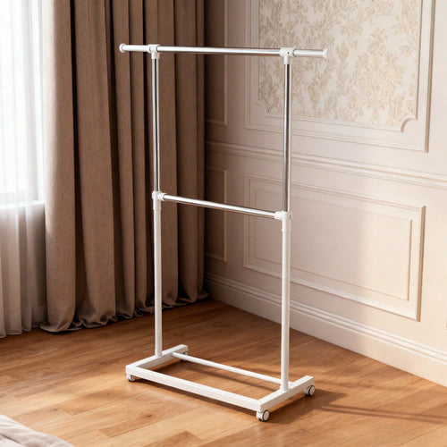 2-Tier Adjustable Garment Rack, Steel Clothing Rail With Double Rods For Maximum Hanging Storage, Freestanding Closet Organizer