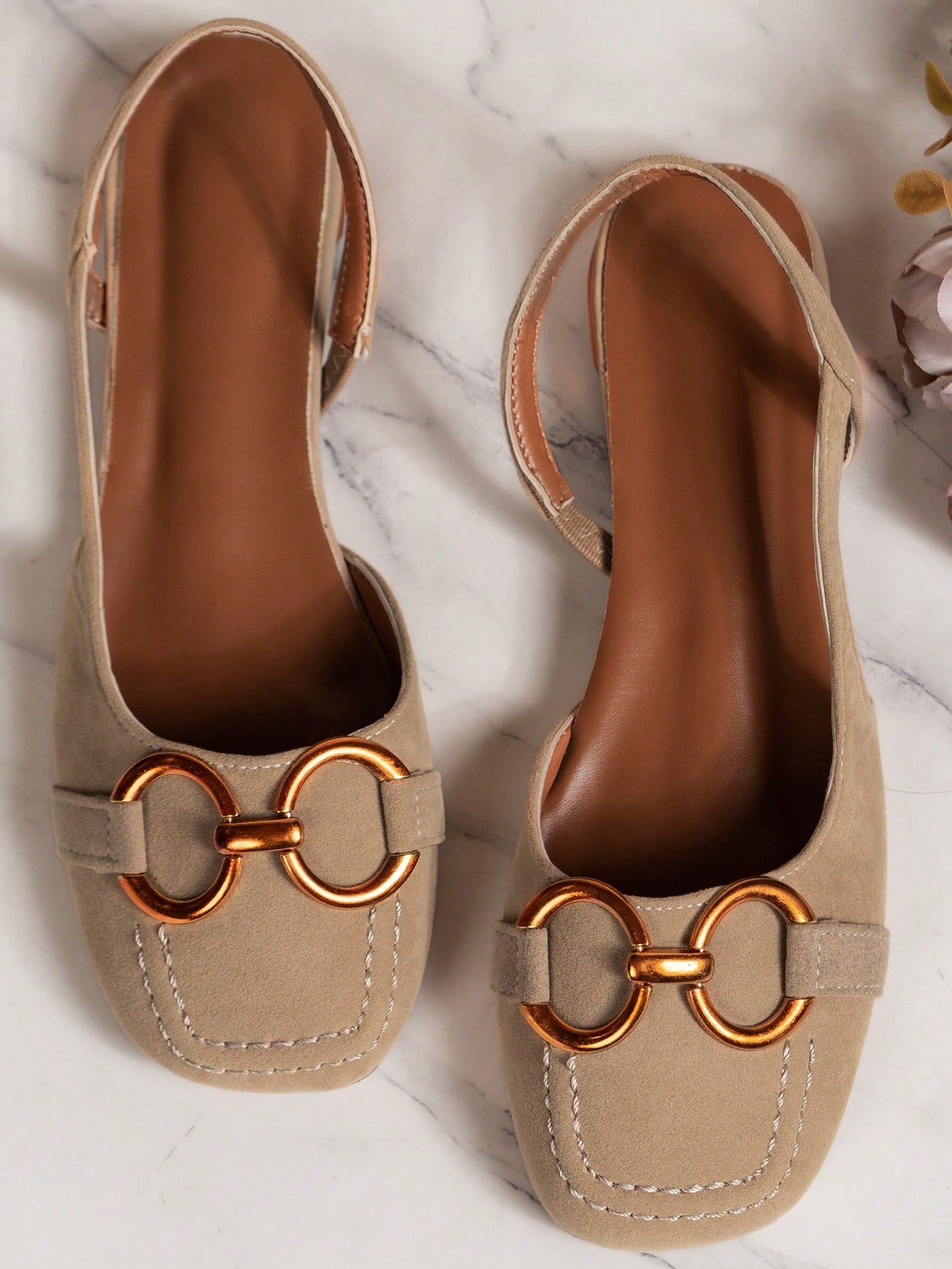 2025 Autumn Women's Flat Shoes,Women's Backless Strap Sandals Spring And Summer New Fashion Metal Buckle Low Chunky Heel Square Toe Shoes
