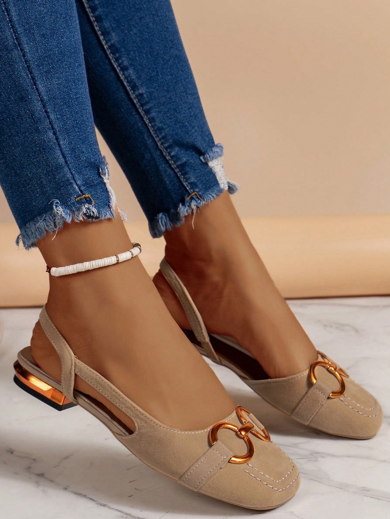 2025 Autumn Women's Flat Shoes,Women's Backless Strap Sandals Spring And Summer New Fashion Metal Buckle Low Chunky Heel Square Toe Shoes
