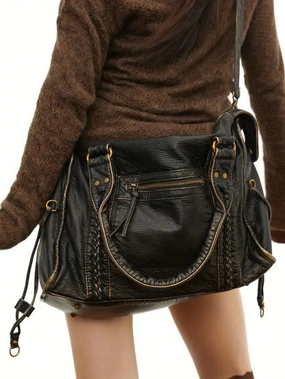 2026 Fashion Women's Bag Y2K Retro Motorcycle Bag Large Capacity Handbag Wasteland Style Tote Bag Women's Shoulder Crossbody Bag Soft Fabric