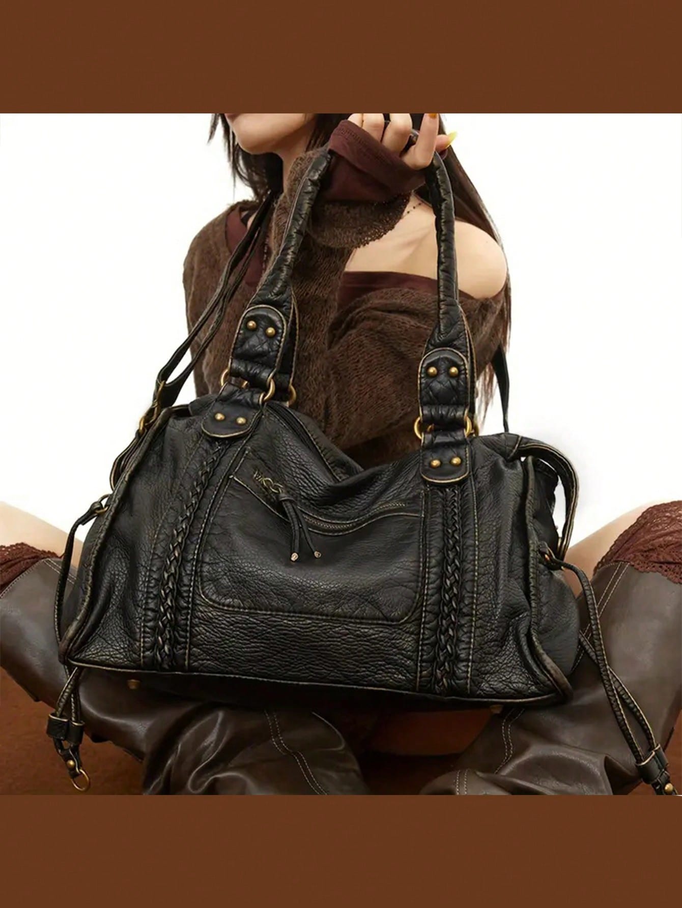 2026 Fashion Women's Bag Y2K Retro Motorcycle Bag Large Capacity Handbag Wasteland Style Tote Bag Women's Shoulder Crossbody Bag Soft Fabric