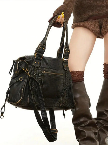 2026 Fashion Women's Bag Y2K Retro Motorcycle Bag Large Capacity Handbag Wasteland Style Tote Bag Women's Shoulder Crossbody Bag Soft Fabric