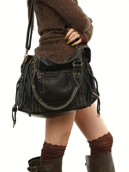 2026 Fashion Women's Bag Y2K Retro Motorcycle Bag Large Capacity Handbag Wasteland Style Tote Bag Women's Shoulder Crossbody Bag Soft Fabric