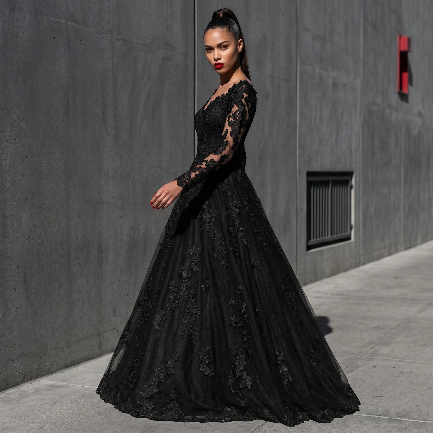 2026 New European And American Lace Women's Long Sleeve Off-Shoulder White Bridal Wedding Dress Gown