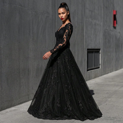 2026 New European And American Lace Women's Long Sleeve Off-Shoulder White Bridal Wedding Dress Gown